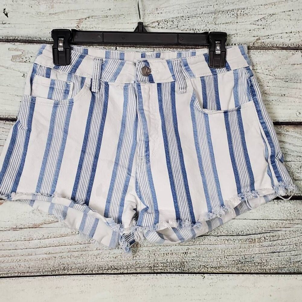 KanCan Signature Women’s High Rise Striped Denim Cutoff Shorts Size 29